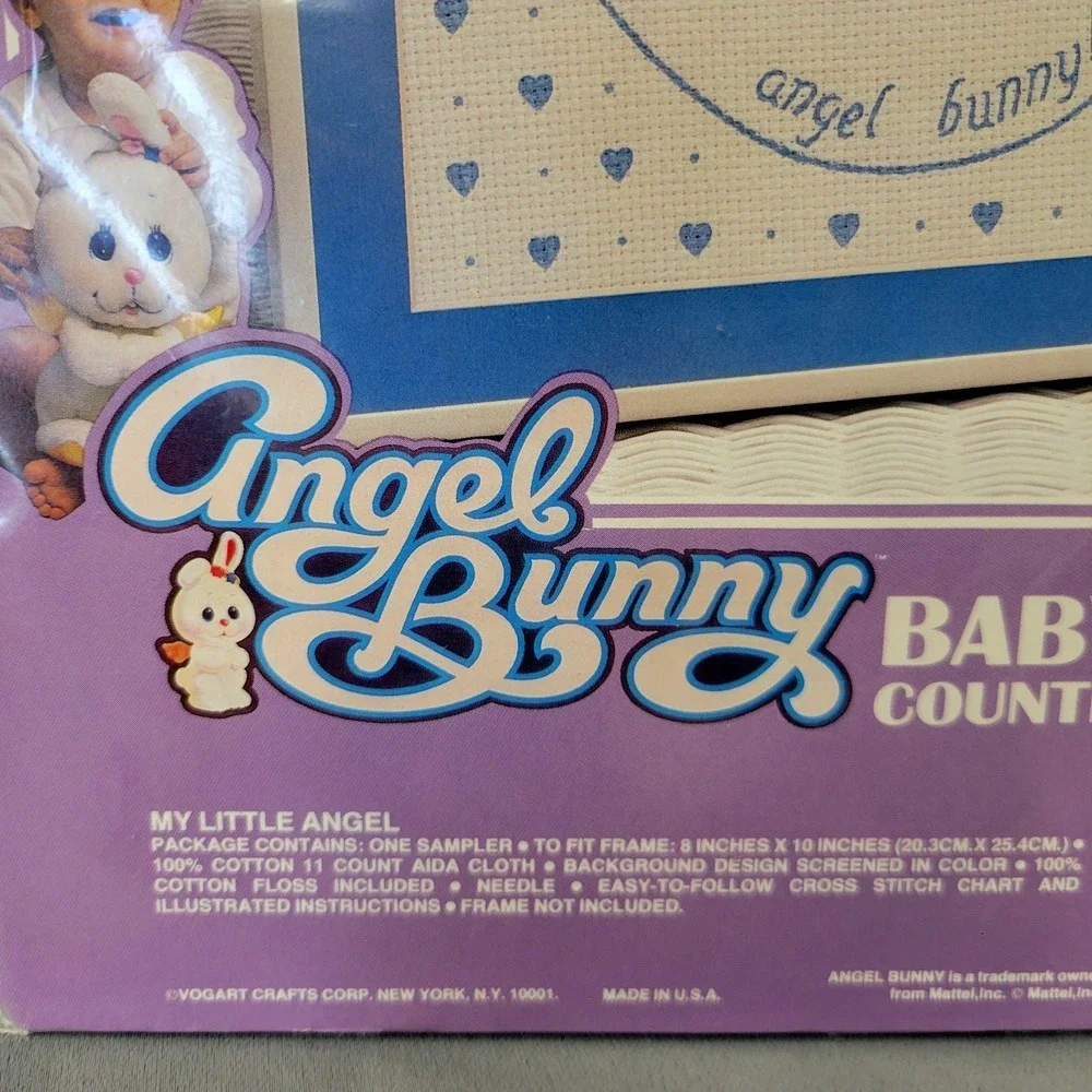 Vogart Crafts Angel Bunny Baby Sampler Cross Stitch Kit 9759B 1985 Vintage